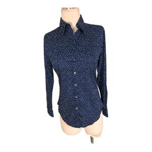 Banana Republic - Navy blue w/hearts - Non iron button down shirt size 4 petite